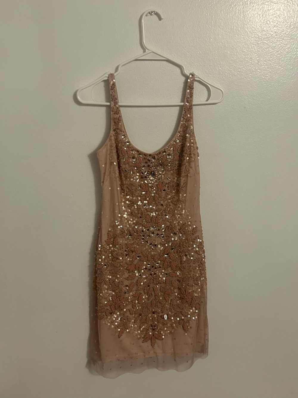 Adrianna Papell Rose Gold Sequin Sheath Mini Dress